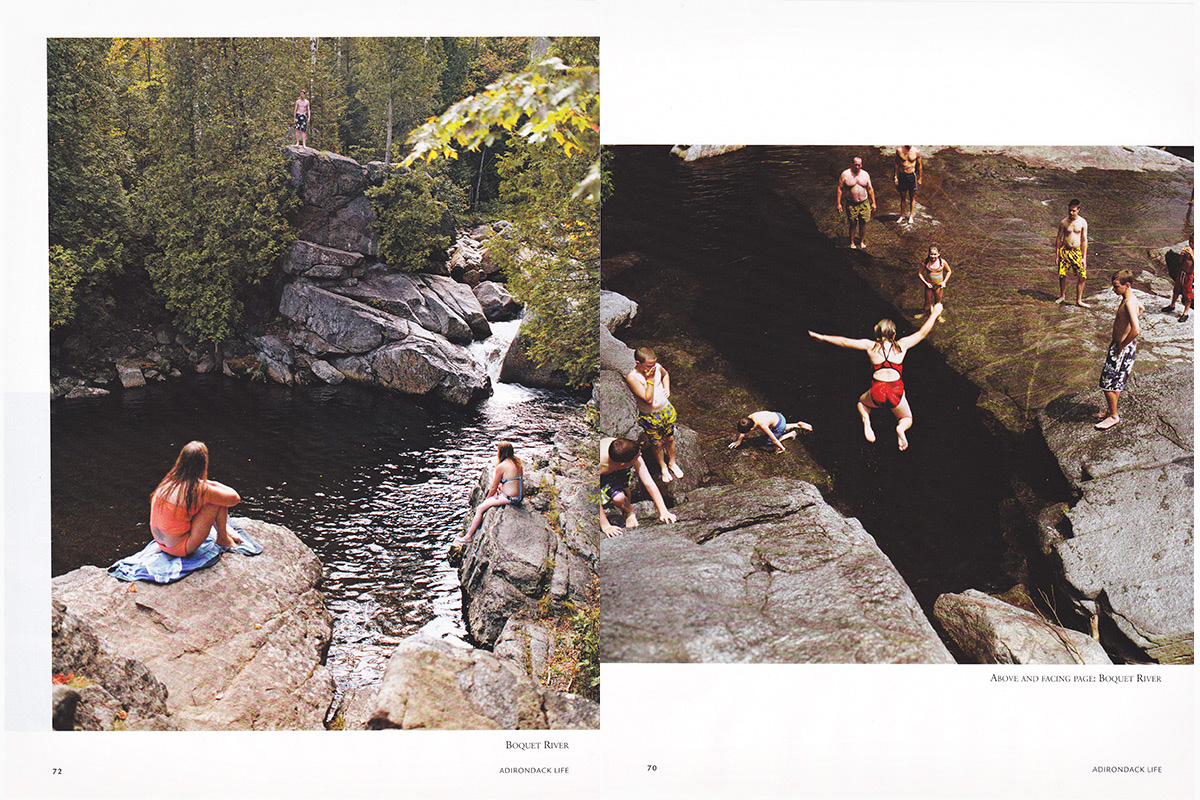 Boquet River and Shoebox Falls, Adirondack Swimming Holes. Adirondack LIfe Magazine.