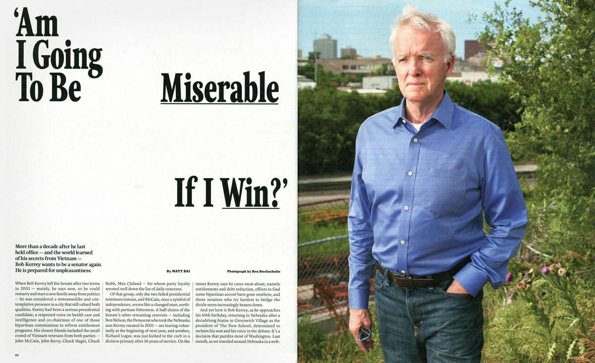 Senator Bob Kerrey. Omaha, NB. The New York Times Magazine.