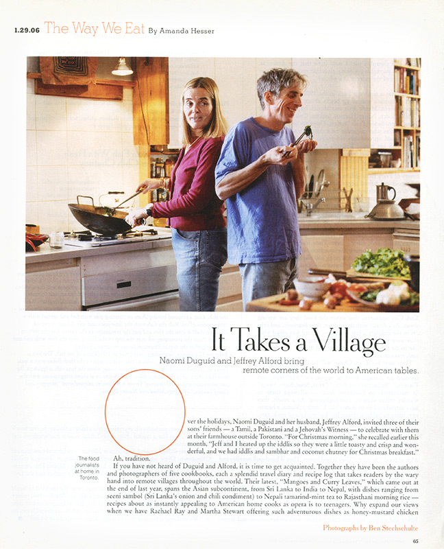 Naomi Duquid and Jeffrey Alford, James Beard Award Winning Cookbook Authors. Toronto, Canada. The New York Times Magazine